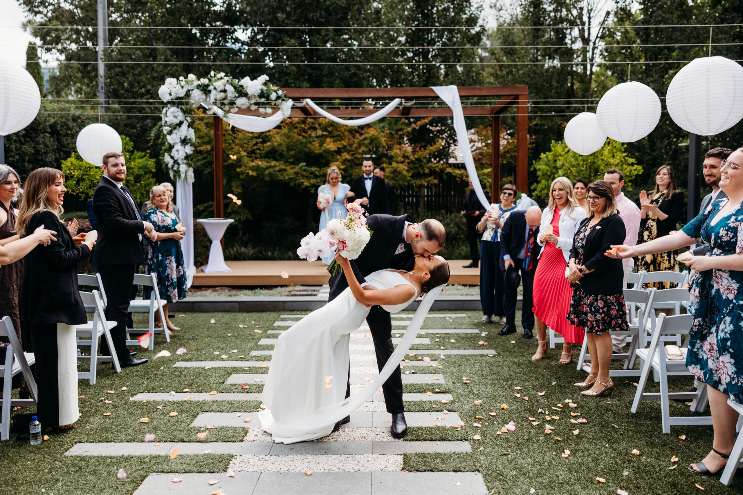 Sarah and David's wedding ceremony at the Brassey Hotel Gardens in Barton, Canberra ACT